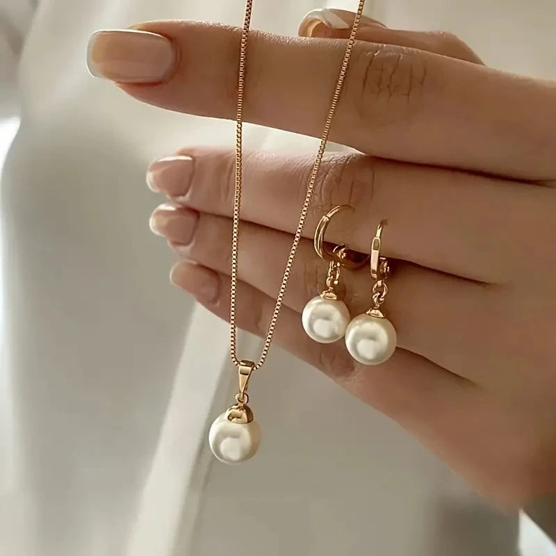 Set Bijoux Perle Dorée – Collier & Boucles d'Oreilles Vintage
