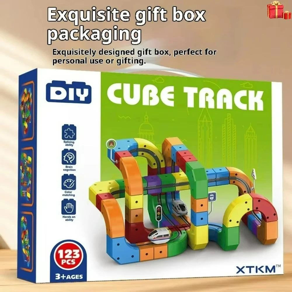 Electric Track Building Set, 100+ PCS DIY STEM Railway Model, Creative Construction Toy Gift for Kids