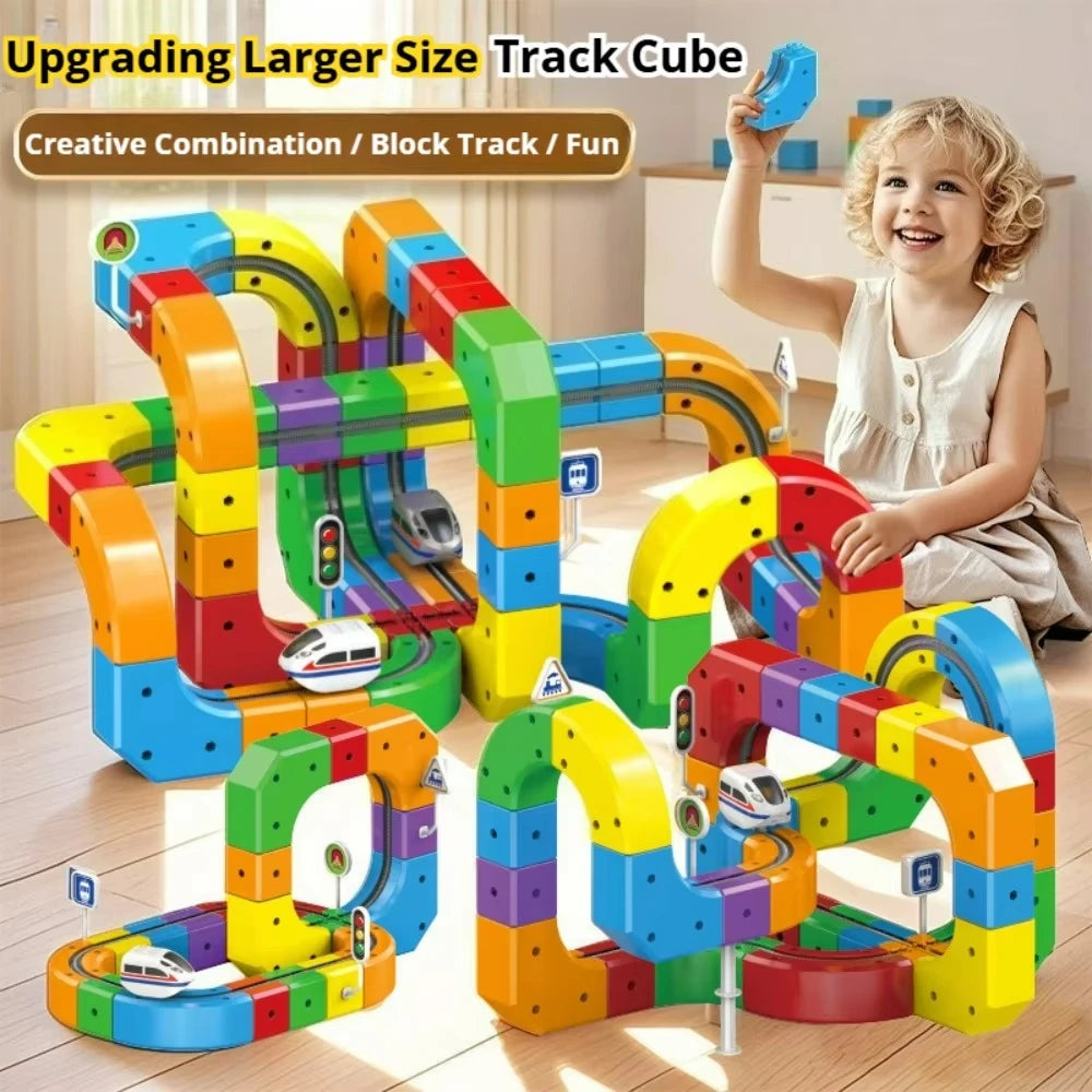 Electric Track Building Set, 100+ PCS DIY STEM Railway Model, Creative Construction Toy Gift for Kids
