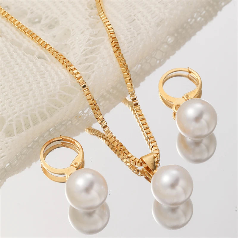 Set Bijoux Perle Dorée – Collier & Boucles d'Oreilles Vintage