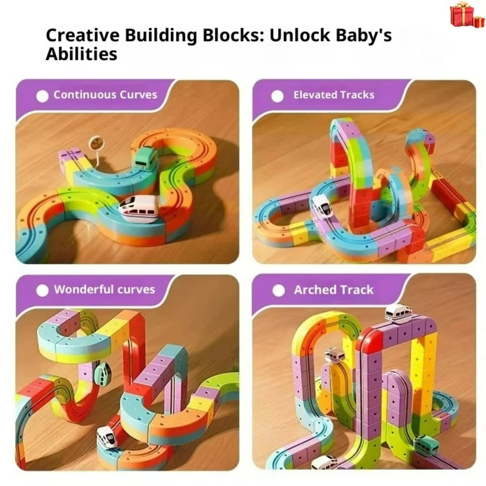 Electric Track Building Set, 100+ PCS DIY STEM Railway Model, Creative Construction Toy Gift for Kids