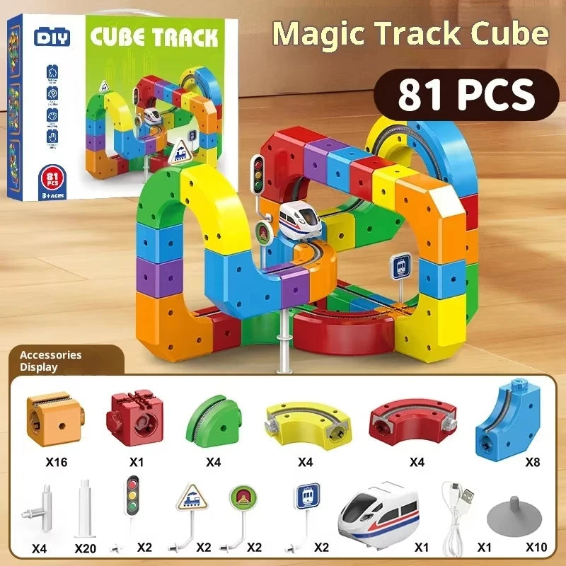 Electric Track Building Set, 100+ PCS DIY STEM Railway Model, Creative Construction Toy Gift for Kids