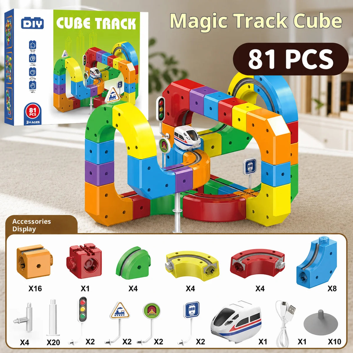 Electric Track Building Set, 100+ PCS DIY STEM Railway Model, Creative Construction Toy Gift for Kids