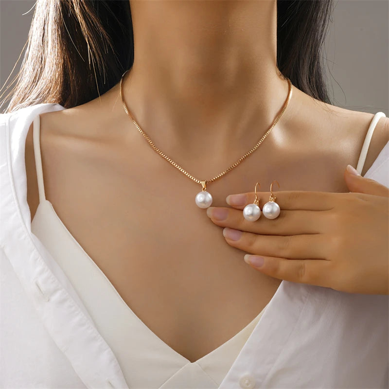 Set Bijoux Perle Dorée – Collier & Boucles d'Oreilles Vintage