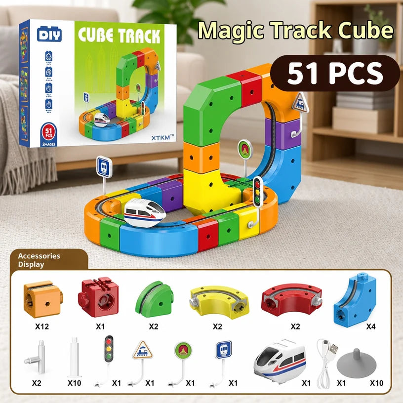 Electric Track Building Set, 100+ PCS DIY STEM Railway Model, Creative Construction Toy Gift for Kids