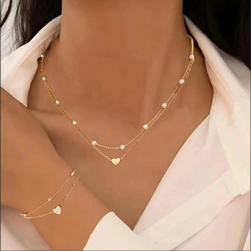 Ensemble Multirang Doré Cœurs & Perles — La douceur à l'état pur